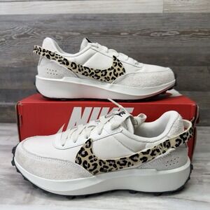 Nike Waffle Debut Womens Sneakers Cream Sesame Black Leopard Swoosh Size 6 NEW